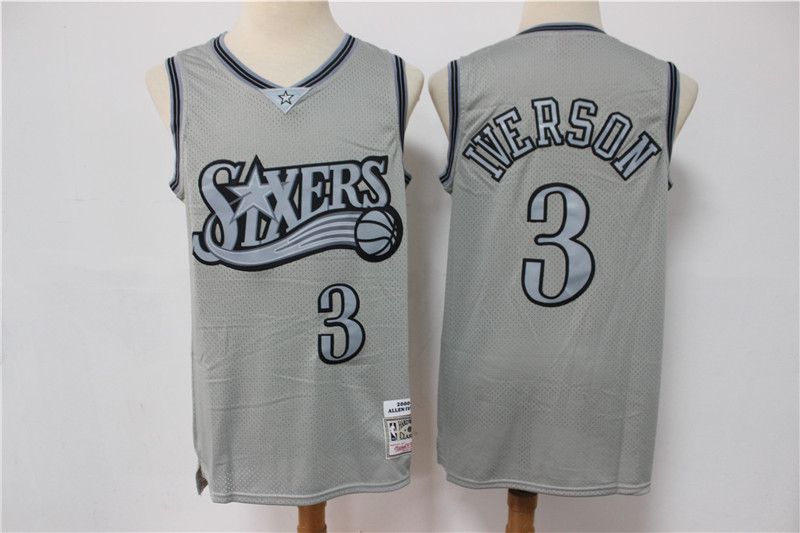 Men Philadelphia 76ers #3 Iverson Grey Vintage Limited Edition NBA Jersey